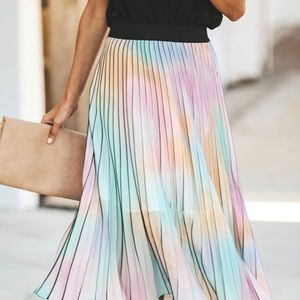 Pleated, flowy skirt.
